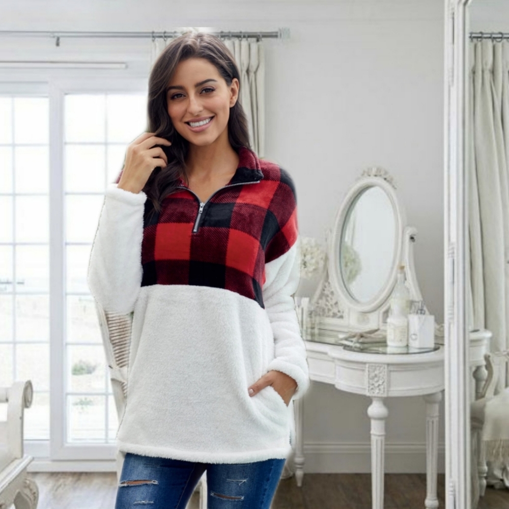 🆕️ Buffalo Plaid Fuzzy Sweater - Picture 2 of 9